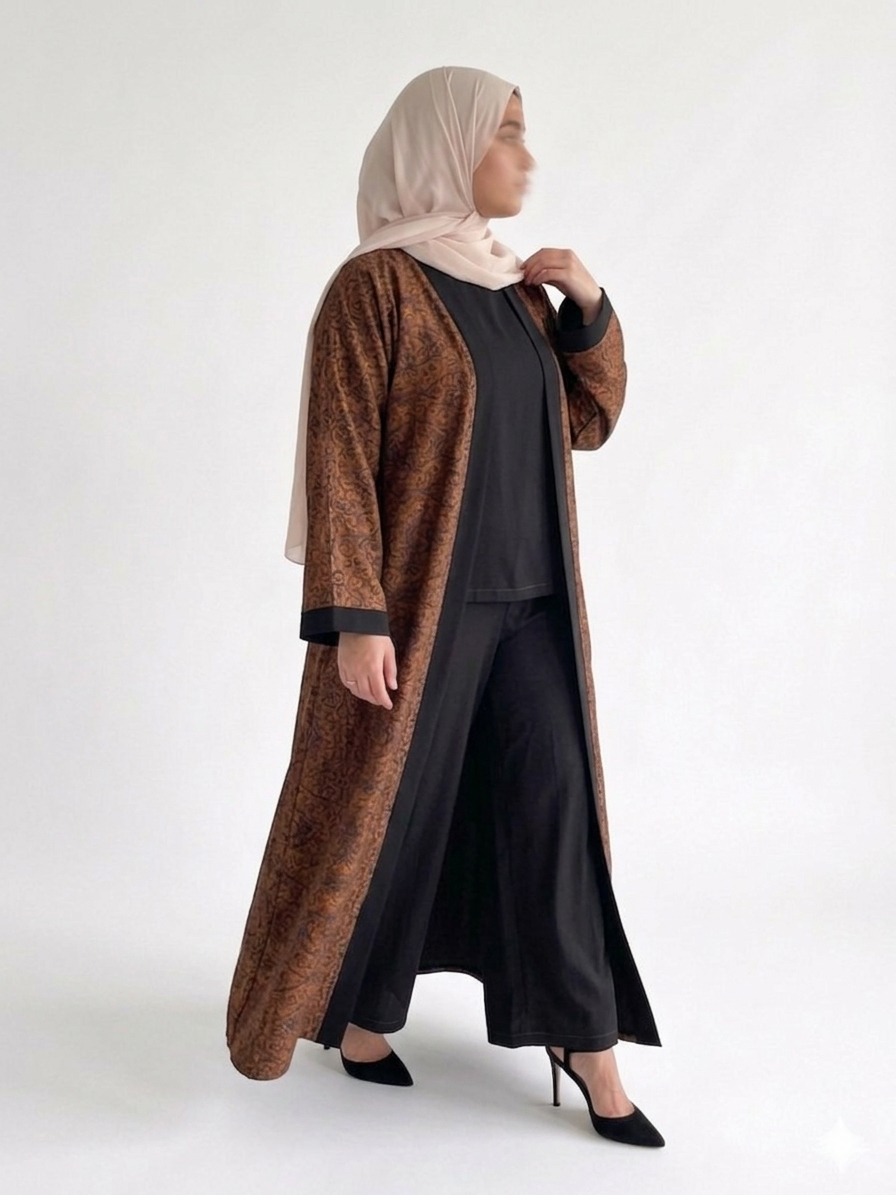 Suede printed Abaya with Black Edges