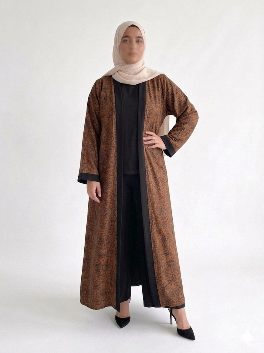 Suede printed Abaya with Black Edges