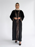 Suede Abaya with tiger printed Edges-Black