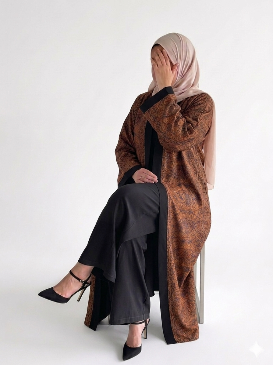 Suede printed Abaya with Black Edges